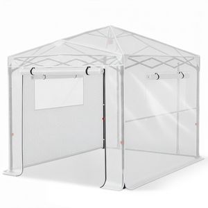 Serra Pieghevole 8x6ft in Rete PE con Struttura in Ferro Verniciato Bianco e Tettoia in Plastica per Giardino e Coltivazione - Product Image 1