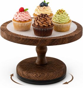 Wooden <b>Cake</b> <b>Stand</b> 6 inch Rustic Rotating Wood Cupcake <b>Stand</b> with 360 Turntable Pedestal Base Farmhouse Dessert Display - Product Image 1
