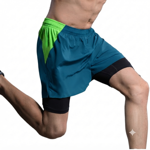 <b>High</b> Quality Athletic Sea Blue Workout Shorts Ribbed Gym Sportswear Casual Running Shorts Pockets Oxford Fabric 100% Shorts - Product Image 1