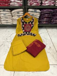 Cotton Embroidered <b>Kurti</b> Pant Set Women Ethnic Straight <b>Indian</b> Pakistani Top and Dupatta Casual All Season - Product Image 6