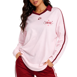 Maillot de football américain rose à manches longues et col pour femme, style décontracté, léger et respirant, idéal pour le golf, style Y2K, OEM Luxe - Product Image 1