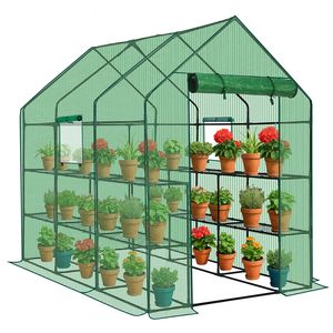 Grande serre portable d'extérieur et d'intérieur de 56 pouces avec 12 étagères et couverture en PE, espace de jardinage accessible avec fenêtres latérales pour jardin - Product Image 2
