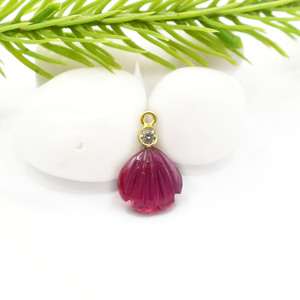 Pendentif en tourmaline rose et quartz, plaqué or, avec breloque en zircon cubique, pierre précieuse sculptée à la main, serti clos, fourniture de bijoux - Product Image 4