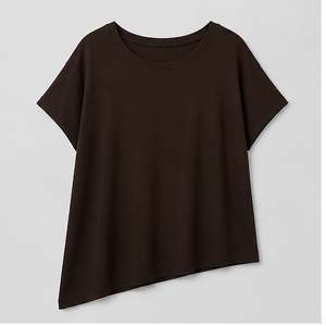 Camiseta Asimétrica Oversize de Manga Corta y Cuello Redondo para Mujer, Color Marrón Oscuro, WTS-0058 - Product Image 1
