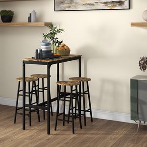 Set Tavolo Industriale per Colazione, per Casa, Ufficio o Seminterrato, 5 Pezzi, Tavolo e Sedie Alte da Bar con Struttura Stabile, 4 Posti - Product Image 2
