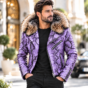 Chaqueta de Cuero para Motociclista, Estilo Casual, Transpirable, con Patrón a Cuadros, para Hombre, Servicio OEM, Cuero de Pitón Grabado Personalizado - Product Image 1