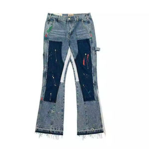 Vaqueros casuales de hombre con logo personalizado, corte acampanado, pierna recta, estilo campana, talla grande, 100% algodón, antiarrugas, multibolsillos, con cremallera - Product Image 3
