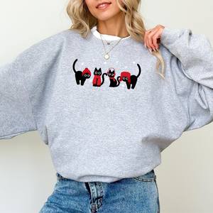 Sweat-shirt à col rond unisexe en coton molletonné, brodé et imprimé sur mesure, motif chat de dessin animé, coupe oversize, écologique, vente en gros - Product Image 3