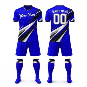 Maillot de football personnalisé à col en V, manches courtes, rayures bleues, taille élastique, évacuation de l'humidité, vêtements d'équipe pour hommes, toutes saisons - Product Image 1