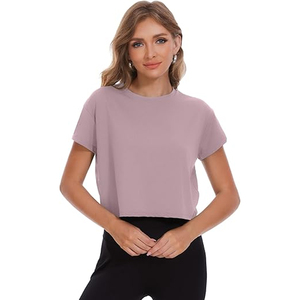 Camiseta Corta para Mujer, Estilo Casual, Holgada, de Algodón, Lisa, para Uso Diario, Personalizable con Estampado - Product Image 2