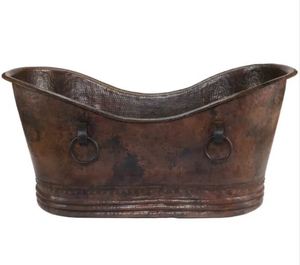 Bañera de lujo de cobre martillado con base de doble zócalo, diseño independiente, económica y asequible, en cobre antiguo - Product Image 3