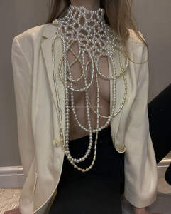 Luxueux dos nu perle licou haut fête prêt perle soutien-gorge avec collier et culotte - Product Image 1