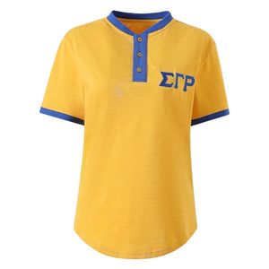 เสื้อเชิ้ต Sigma Gamma Rho Gold Henley SGRho พรีเมียมสีน้ำเงินทอง เสื้อผ้าสไตล์กรีก เสื้อทีมสตรีนักศึกษาสุดเก๋ - Product Image 1