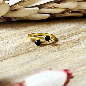Unique Design Minimalist <b>Black</b> Onyx <b>Rings</b> Boho Brass <b>Rings</b> for Women 18k Gold Plated Double Stone Jewelry for Wholesale/OEM/ODM - Product Image 1