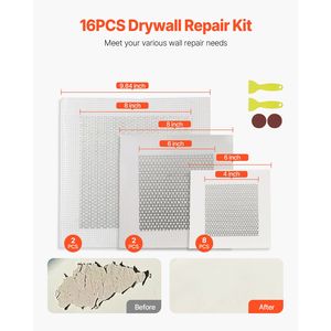 Kit de réparation de cloisons sèches en aluminium (16 pièces) avec patchs de 4/6/8 pouces, 2 grattoirs, 2 papiers abrasifs, auto-adhésif - Product Image 3