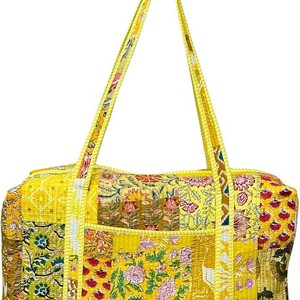 Customised Handmade Floral Print Duffel <b>Bag</b> Blue Pink Cotton Quilted Weekender Travel <b>Bag</b> Large Capacity Zipper Closure - Product Image 3