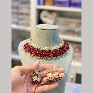 Gold Plated Fine Jewelry <b>Set</b> with Crystal Stone and <b>Beads</b> 10902309RD Necklace - Product Image 1