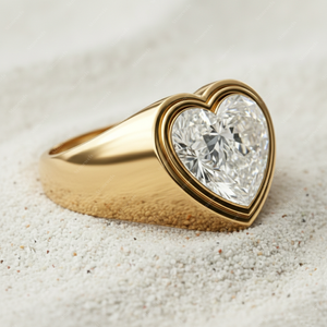 Bague de fiançailles et de fête en or massif 14 carats et platine, motif cœur de poker en diamant, pour homme et femme, certifiée - Product Image 2