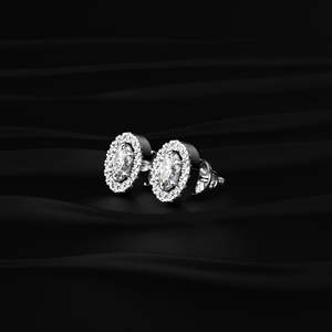 Oval Cut Moissanite Halo Stud <b>Earrings</b> 2.50 TCW Colorless VVS 14K Gold 1.25 Carat Oval Solitaire Screw <b>Back</b> Handmade Jewelry Gif - Product Image 3