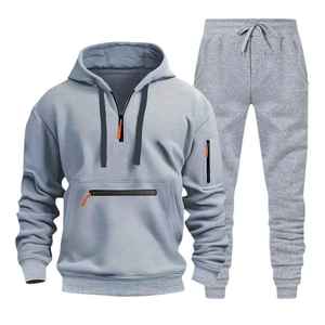 Conjunto de Sudadera con Capucha y Pantalones de Felpa de Algodón Grueso para Hombre, Corte Ajustado, para Gimnasio, Entrenamiento, Jogging, Ropa Deportiva de Invierno, con Logotipo Personalizado - Product Image 6