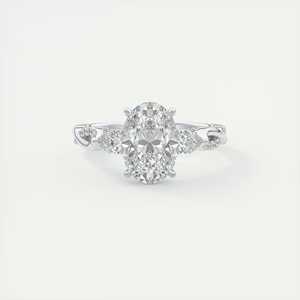 2.75 Ct The Full Bloom Oval Twisted Pavé Oval Solitaire Three <b>Stone</b> Engagement Ring In 14K White Gold Lab Grown - Product Image 3
