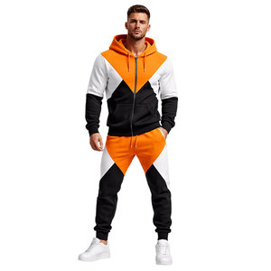 Conjunto Deportivo para Hombre, Color Naranja y Negro, Felpa, Corte Ajustado, Sudadera con Cierre y Pantalones Jogger, Ropa Deportiva Casual para Gimnasio, Fitness y Uso Diario - Product Image 3