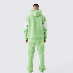 Custom Men Unisex Heavyweight Cotton Fleece Hooded Tracksuit Color Block Jogger <b>Set</b> 2 Piece Oversized Sweatshirt <b>Sweatpants</b> <b>Set</b> - Product Image 2