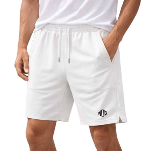 Shorts de sport blancs à séchage rapide pour hommes, taille élastique, cordon de serrage, poche arrière zippée, vêtements de sport d'entraînement, design imprimé, fabricant - Product Image 1