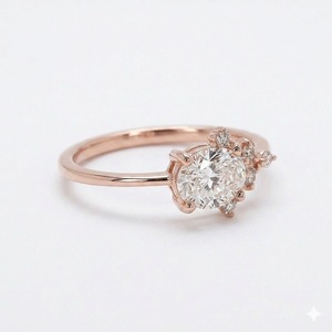 Bague de fiançailles solitaire en or massif 10 carats véritable avec diamant de laboratoire 1,06 carat VS1 couleur E taille ovale, sertie de côté à côté (est-ouest) - Product Image 4