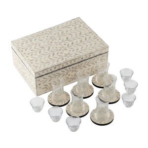Wholesale Luxury Mother of Pearl Inlaid <b>Tea</b> Glass Set with Matching Coasters and Storage Box for Elegant Gift from Vietnam - Product Image 2
