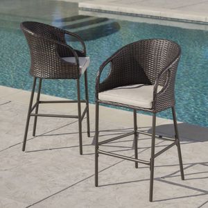 Set of 2 31\" Outdoor PE <b>Rattan</b> <b>Barstools</b> with Waterproof Cushions Multibrown Patio Furniture - Product Image 5