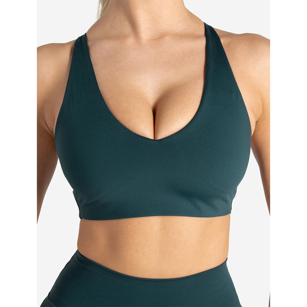 Custom Logo Sports Bra Adjustable Back Straps V Shaped Neckline Smooth High Impact Adult Women's Fitness Sports Bra