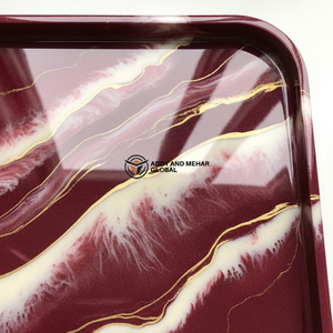 Luxury Burgundy <b>Marble</b> Resin Serving Tray – Handmade Glossy Decorative <b>Coffee</b> <b>Table</b> Tray - Product Image 4
