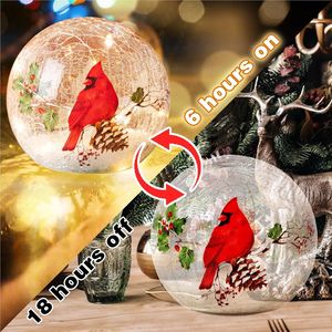 Decoraciones Navideñas de Interior, Luces Nocturnas LED que Funcionan con Pilas, Globo de Vidrio Rojo con Copo de Nieve y Bola de Cristal Agrietado con Temporizador - Product Image 3