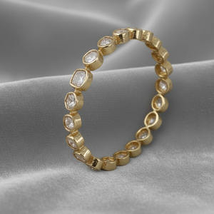 Brazalete de Plata de Ley 925 para Mujer, Chapado en Oro de 18K, con Moissanita de Corte Rosa, Pavé Polki, Estilo Vintage, Hecho a Mano por la Diseñadora Jessica - Product Image 1