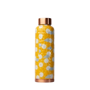 Bouteille en cuivre peinte en jaune écologique, artisanale, ayurvédique, gourde en métal au design mignon, récipient en cuivre pour le yoga, le bureau. - Product Image 1