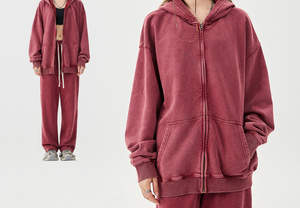 เสื้อฮู้ดซิปแบบย้อมสีเอซิดพร้อมโลโก้สั่งทำใหม่สำหรับผู้ชาย ราคาดีที่สุด MOQ ต่ำ - Product Image 5