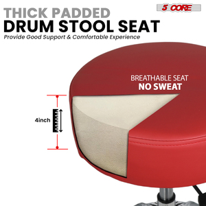 Siège de batterie 5 brins métalliques avec dossier, tabouret rembourré de 4 po, réglage pneumatique, chaise de batteur de 25,5 po, capacité de 20 kg - Product Image 3