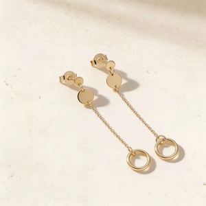 Pendientes Colgantes Minimalistas de Doble Círculo en Oro Amarillo de 9K con Cadena Larga, Joyería Fina de Fabricante - Product Image 4