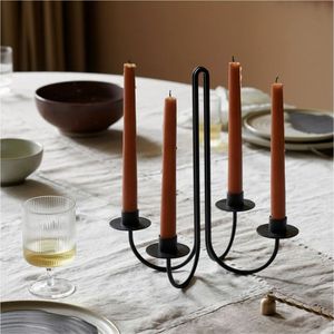 Modern <b>Black</b> Metal Candelabra 4 Arm Taper Candle Holder Nordic Minimalist Iron <b>Candlestick</b> Table Centerpiece Wedding Home Decor - Product Image 1