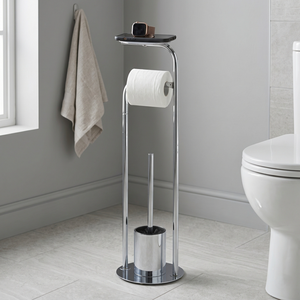 Modern Steel Floor <b>Standing</b> Toilet Paper Holder with Plunger and <b>Shelf</b> for Bathroom - Product Image 1