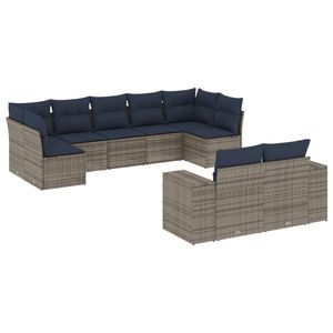Juego de sofás de jardín de ratán sintético gris de 9 piezas con cojines - Product Image 2
