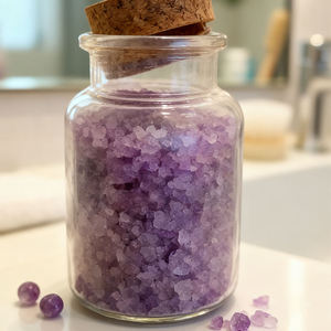 Sel de Bain Bio Végan Relaxant avec Cuillère en Bois, Pot en Liège, Sel Minéral Naturel, Vente en Gros, Marque Privée - Product Image 1