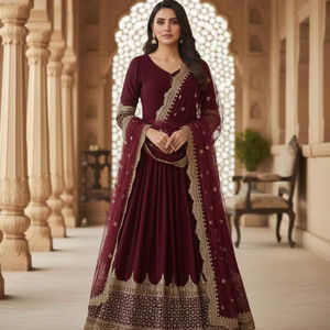 Conjunto de Dos Piezas Anarkali de Diseño Elegante con Bordado de Lentejuelas de Ramdev Trading para Mujer, Corte Moderno y Regular, Secado Rápido - Product Image 1