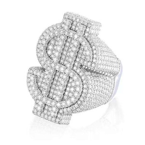 Luxury <b>Silver</b> Dollar Sign Iced Out <b>Ring</b> for <b>Men</b> with Moissanite Bold Hip Hop Statement Jewelry - Product Image 2