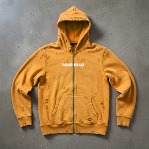 Sudadera con capucha verde para hombre, estilo desgastado, con cremallera, corte regular, forro polar, con bolsillos frontales y textura lavada - Product Image 2