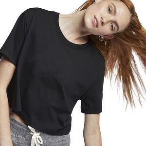 Camisetas Cortas a la Moda para Mujer, Estampado a Cuadros, Cuello Redondo, Manga Corta, Transpirables, de Algodón Tejido, para Primavera - Product Image 3