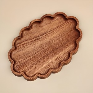 Wholesale Handmade Scalloped Oval Wooden Serving <b>Tray</b> <b>Large</b> Wavy Edge Jewelry Dish Decorative Modern Eco-Friendly Dishwasher - Product Image 1