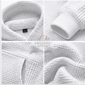 <b>White</b> Waffle Knit Cotton Hoodie Unisex Regular Fit Textured Pullover Hooded <b>Sweatshirt</b> Pocket Contrast Trim Heavyweight - Product Image 4