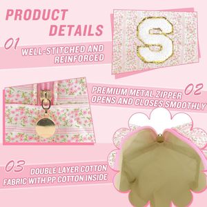 กระเป๋าเครื่องสำอางแบบเย็บลายเฉพาะบุคคล พร้อมลายดอกไม้พองน่ารัก ของขวัญวันคริสต์มาส วันเกิด สำหรับผู้หญิง สาวๆ กระเป๋าเครื่องสำอางปักอักษรย่อ - Product Image 4